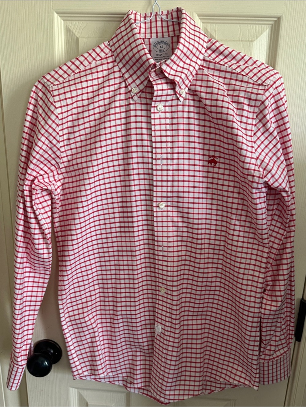 Brooks Brothers White and Red Windowpane Dress Shirt